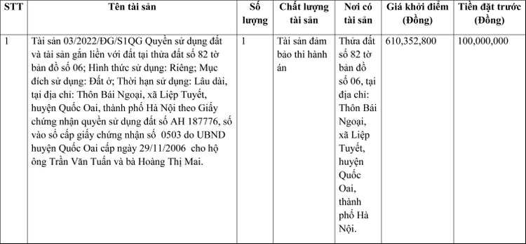 Ngày 7/4/2022, đấu giá quyền sử dụng đất tại huyện Quốc Oai, thành phố Hà Nội ảnh 1