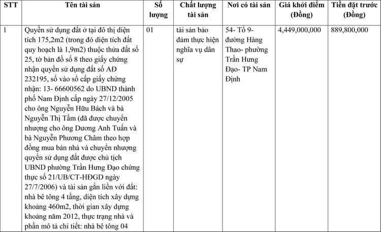 Ngày 23/3/2022, đấu giá quyền sử dụng đất tại thành phố Nam Định, tỉnh Nam Định ảnh 1