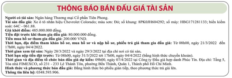 Ngày 7/4/2022, đấu giá xe ô tô Chevrolet tại Hà Nội ảnh 1
