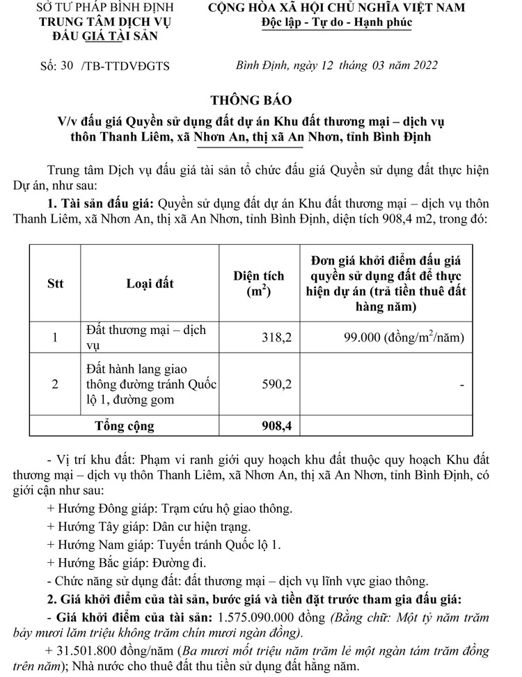 Ngày 16/4/2022, đấu giá quyền sử dụng đất tại thị xã An Nhơn, tỉnh Bình Định ảnh 2