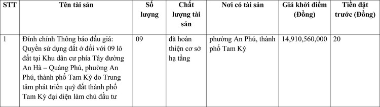 Ngày 8/4/2022, đấu giá quyền sử dụng đất tại thành phố Tam Kỳ, tỉnh Quảng Nam ảnh 1