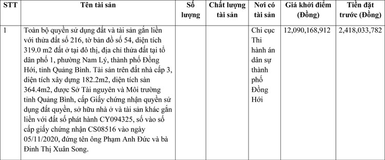 Ngày 4/4/2022, đấu giá quyền sử dụng đất tại thành phố Đồng Hới, tỉnh Quảng Bình ảnh 1