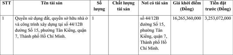 Ngày 14/4/2022, đấu giá quyền sử dụng đất tại Quận 7, Thành phố Hồ Chí Minh ảnh 1