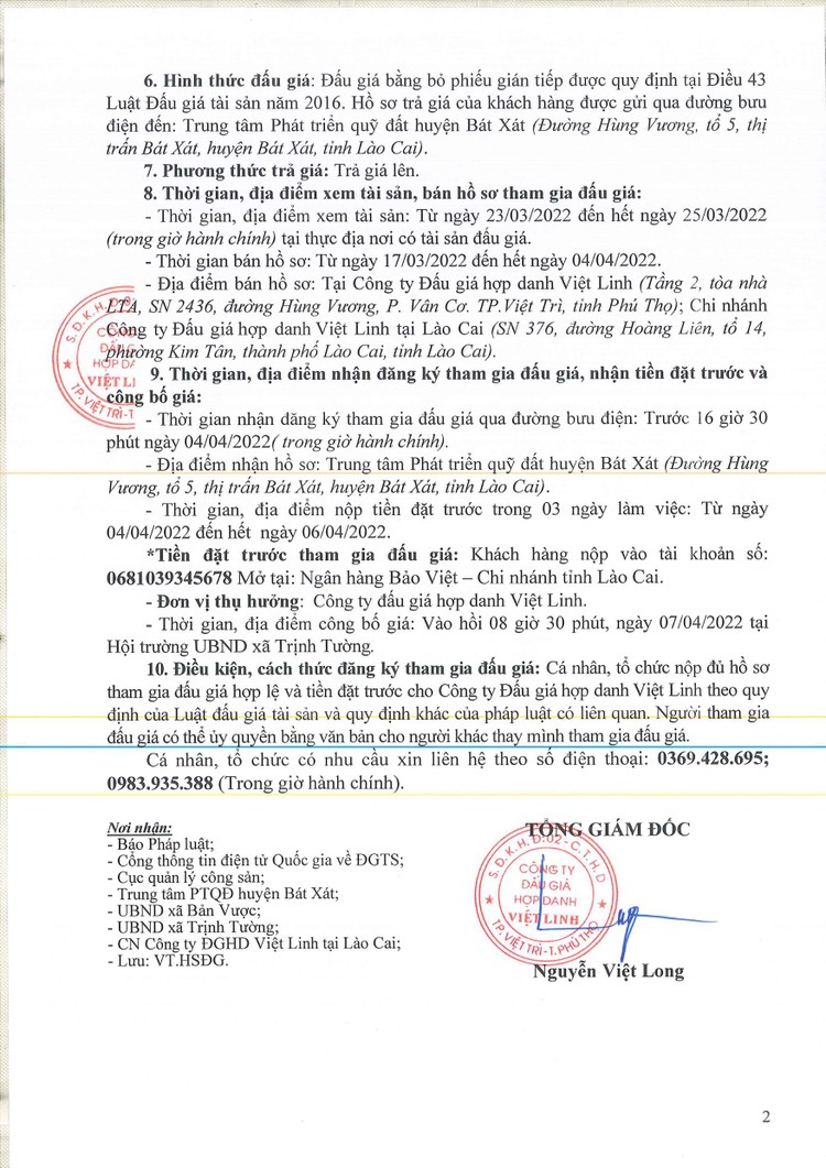 Ngày 7/4/2022, đấu giá quyền sử dụng đất tại huyện Bát Xát, tỉnh Lào Cai ảnh 3
