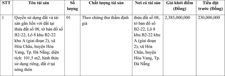 Ngày 7/4/2022, đấu giá quyền sử dụng đất tại huyện Hòa Vang, TP. Đà Nẵng ảnh 1