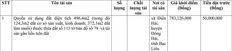 Ngày 15/4/2022, đấu giá quyền sử dụng đất tại huyện Đông Hải, tỉnh Bạc Liêu ảnh 1