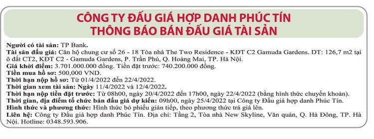 Ngày 25/4/2022, đấu giá căn hộ chung cư tại quận Hoàng Mai, Hà Nội ảnh 1