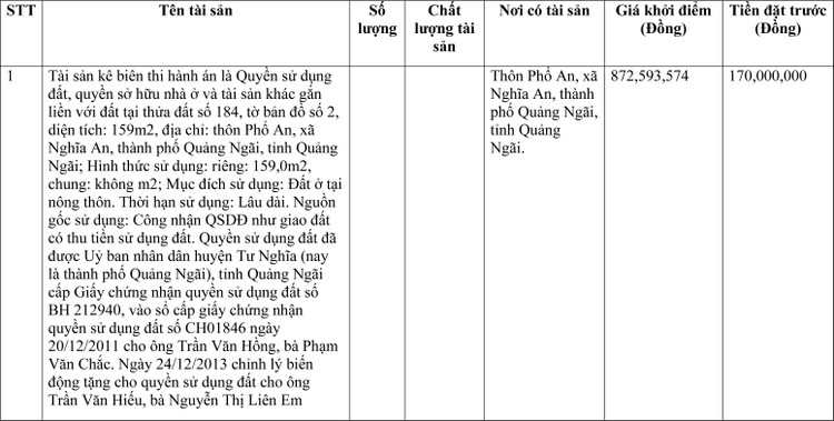 Ngày 22/4/2022, đấu giá quyền sử dụng đất tại thành phố Quảng Ngãi, tỉnh Quảng Ngãi ảnh 1