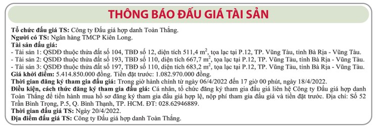 Ngày 20/4/2022, đấu giá 3 quyền sử dụng đất tại TP.Vũng Tàu, tỉnh Bà Rịa – Vũng Tàu ảnh 1