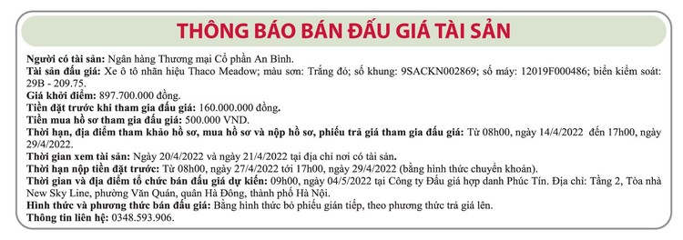 Ngày 4/5/2022, đấu giá xe ô tô Thaco tại Hà Nội ảnh 1