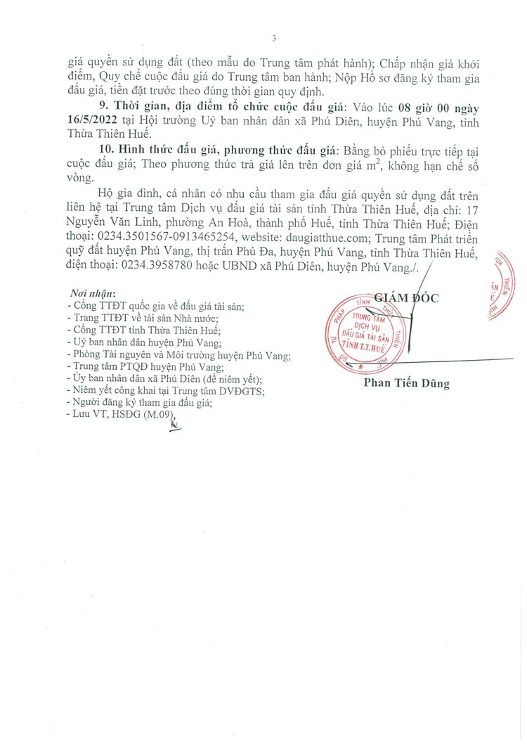 Ngày 16/5/2022, đấu giá quyền sử dụng đất tại huyện Phú Vang, tỉnh Thừa Thiên Huế ảnh 3