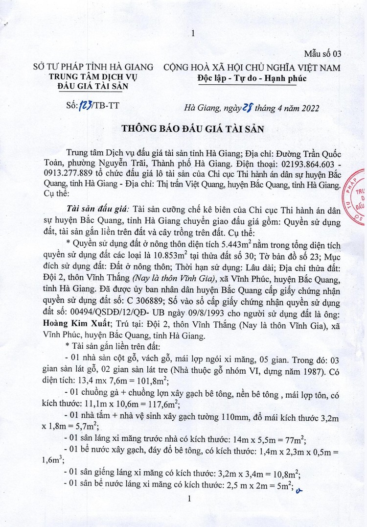 Ngày 23/5/2022, đấu giá quyền sử dụng đất tại huyện Bắc Quang, tỉnh Hà Giang ảnh 3