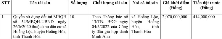 Ngày 25/5/2022, đấu giá quyền sử dụng đất tại huyện Hoằng Hóa, tỉnh Thanh Hóa ảnh 1