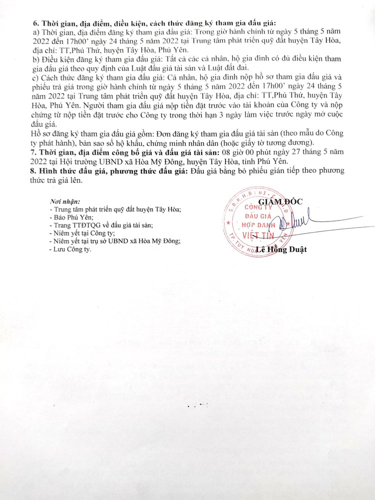 Ngày 27/5/2022, đấu giá quyền sử dụng đất tại huyện Tây Hoà, tỉnh Phú Yên ảnh 3