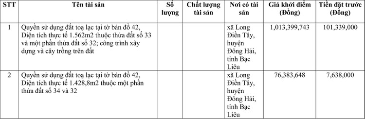 Ngày 14/6/2022, đấu giá quyền sử dụng đất tại huyện Đông Hải, tỉnh Bạc Liêu ảnh 1