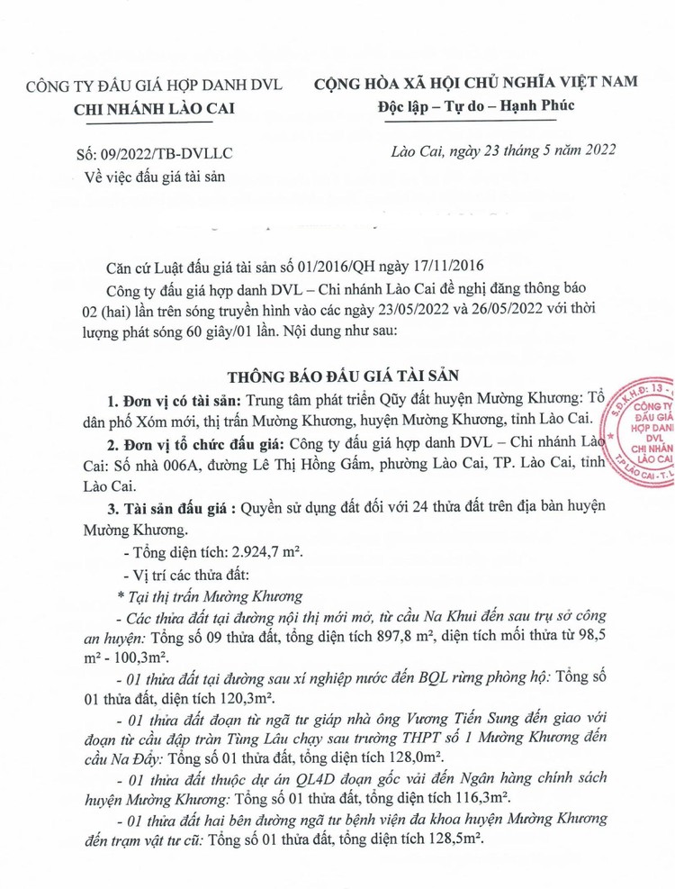Ngày 16/6/2022, đấu giá quyền sử dụng đất tại huyện Mường Khương, tỉnh Lào Cai ảnh 2