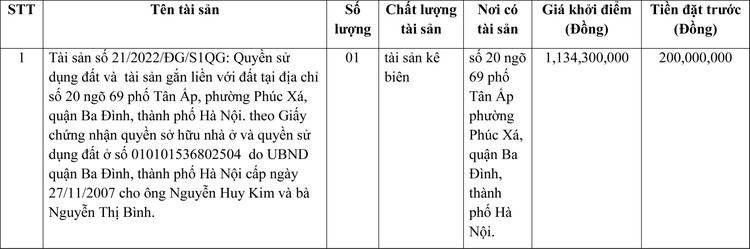 Ngày 1/7/2022, đấu giá quyền sử dụng đất tại quận Ba Đình, thành phố Hà Nội ảnh 1