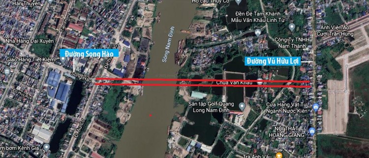 Cây cầu bắc qua sông Đào sẽ nối từ đường Song Hào đến đường Vũ Hữu Lợi. Nguồn ảnh: Google