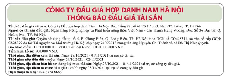 Ngày 3/11/2021, đấu giá quyền sử dụng đất tại quận Long Biên, Hà Nội ảnh 1