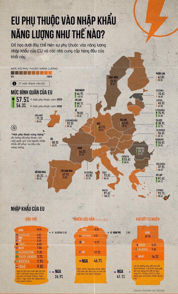 [Inforgraphic] EU phụ thuộc vào nhập khẩu năng lượng như thế nào? ảnh 1