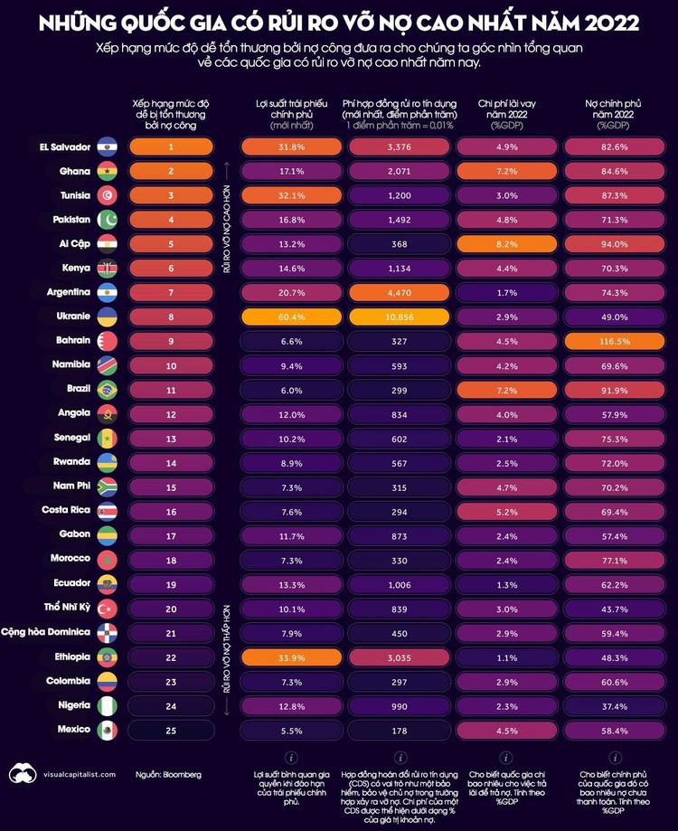 [Infographic] Những quốc gia có rủi ro vỡ nợ cao nhất năm 2022 ảnh 1